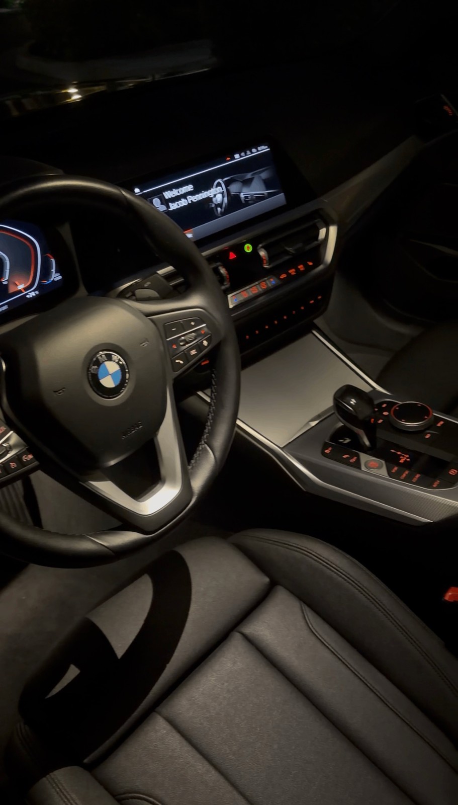 BMW interior with clean leather seats and center console